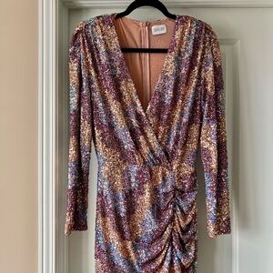 SAYLOR Purple Pink Ruched Wrap Dress - Size Small